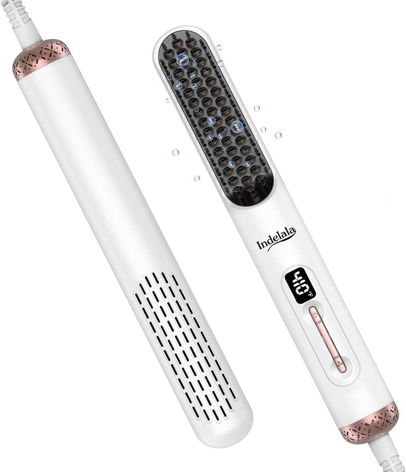 Ionic Hair Straightener Brush - Anti-Frizz Straightening Comb with 10 Temp Settings | Fast Heating, Dual Voltage