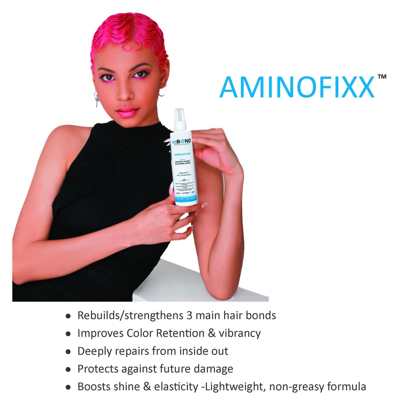 reBOND Hair AminoFixx Leave in Miracle Bond Building Spray 8 oz. Repairs, Strengthens & Maintains Hair Bonds - Eliminates Frizz & Reduce Breakage - for Color Treated, Dry & Damaged Hair