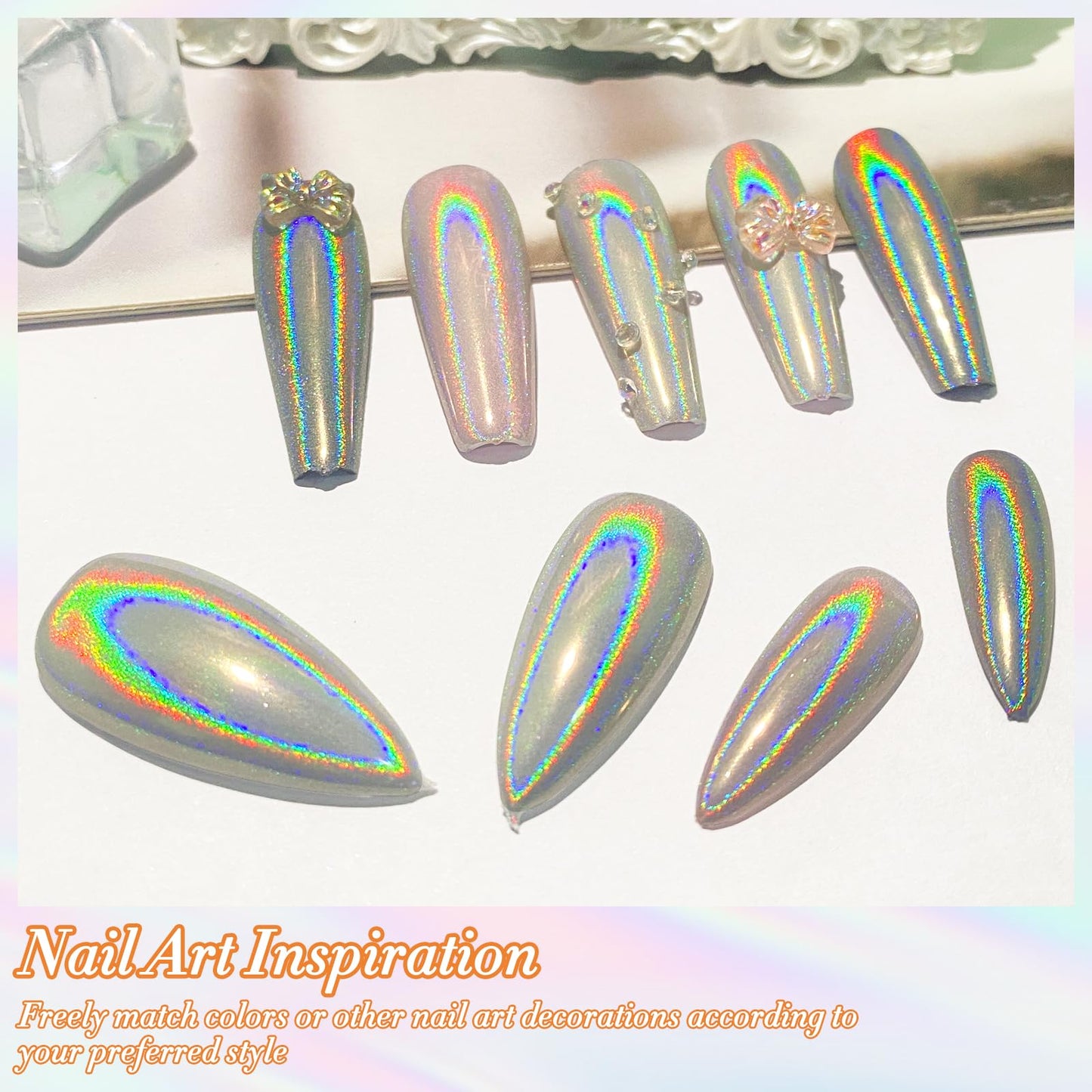 FNNZ Holographic Nail Powder, Chrome Nail Powder for Nail Art Decoration