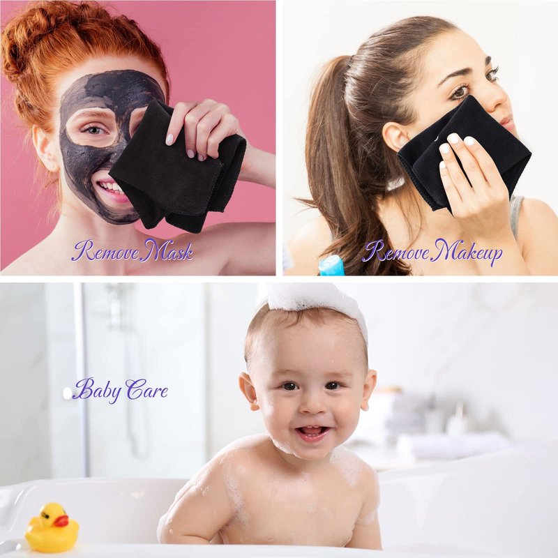 Macarrie 48 Pcs Makeup Towels Gifts Bulk for Women Teacher Graduation Employee 12 x 12 Inch Travel Make up Cloth Microfiber Wash Reusable Remover Face Skin Cleaning Soft Absorbent Spa Facial(Black)