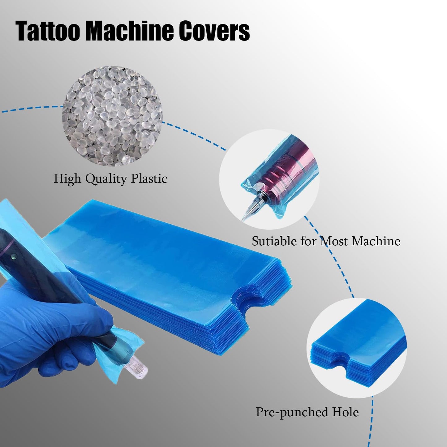 569Pcs Tattoo Skin Practice Kit - SOTICA Professional Kits Include 15 Fake Skin 50 Tattoos Stencil Paper 200 Machine Pen Covers 300 Mixed Ink Caps 4 Grip Tapes Tattoo Gun Kit for Beginners & Artists