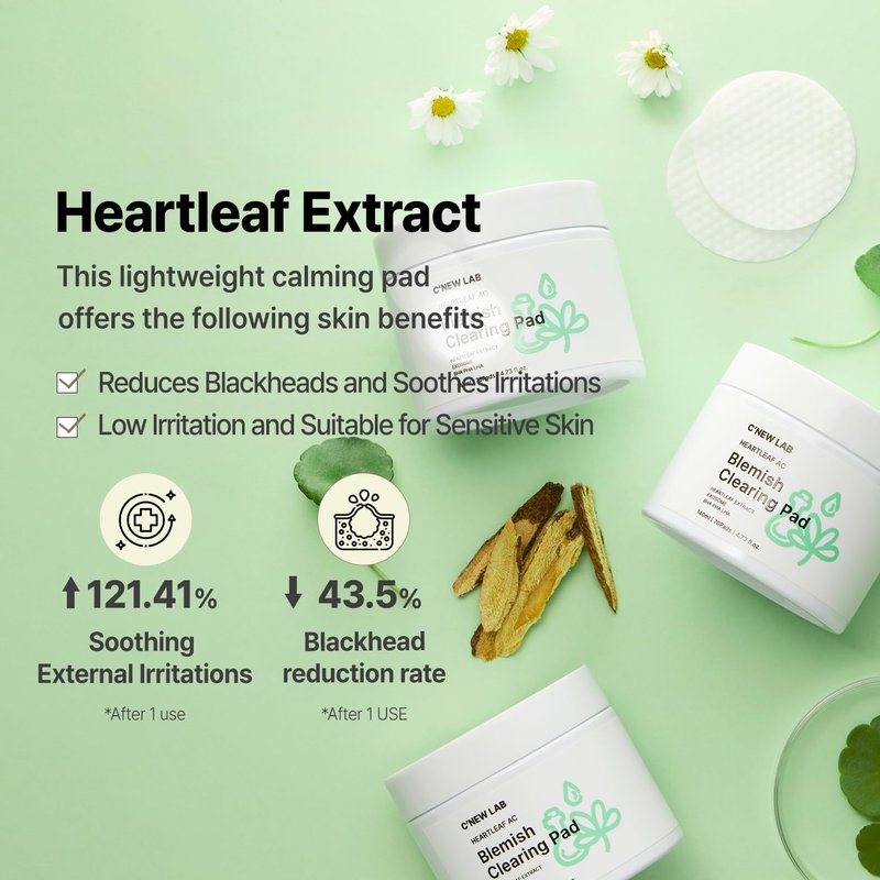 C’NEW LAB Heartleaf AC Blemish Clearing Pad (70 pads) | Blackhead & Exfoliating Facial Pads for Smooth Skin | Heartleaf Extract, Heartleaf Exosome, Allantoin, PHA, Korean Skin Care