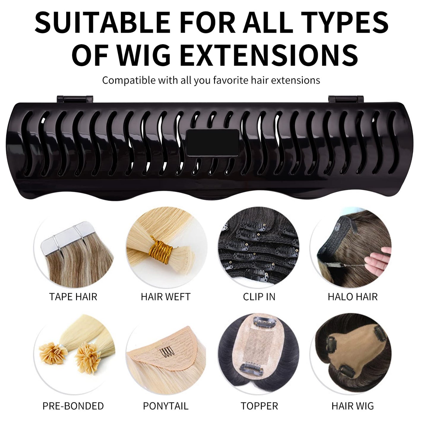 Hair Extension Holder Hair Extension Style Caddy Designed to Hold Clip-Ins, Tape-In’s, Micro Bundles and Sew-In Wefts While You Color, Wash, Style, Pack and Store (Black)