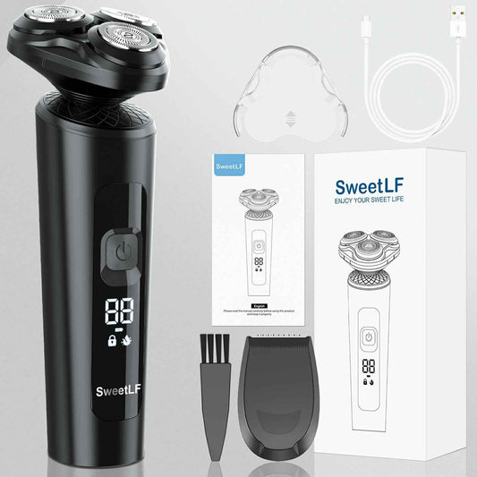 SweetLF Electric Razor for Men, IPX7 Waterproof, Wet & Dry Shaving, Type-C Fast Charging, LED Display, Pop-up Beard Trimmer, Men's Gift, Black