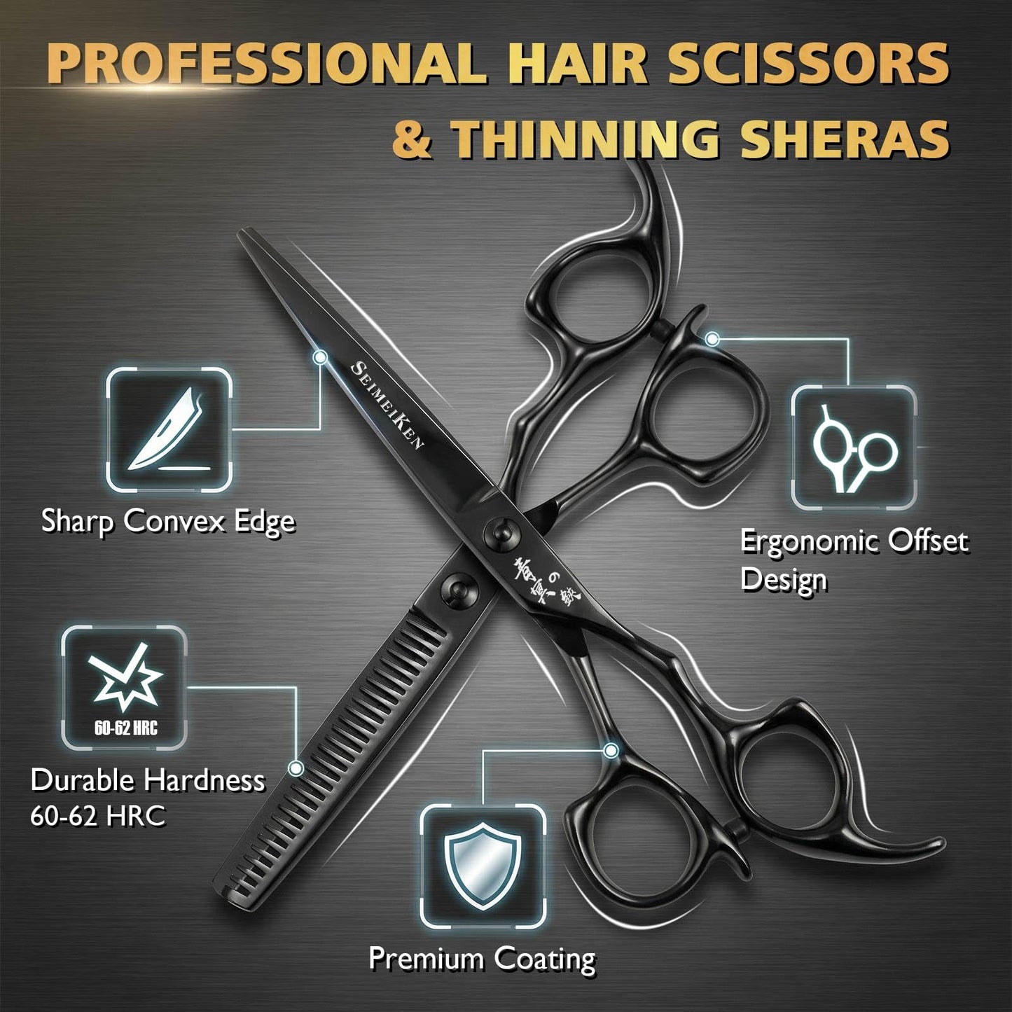 Professional Hair Scissors, 6" Japanese 440C Hair Cutting & Thinning Shears