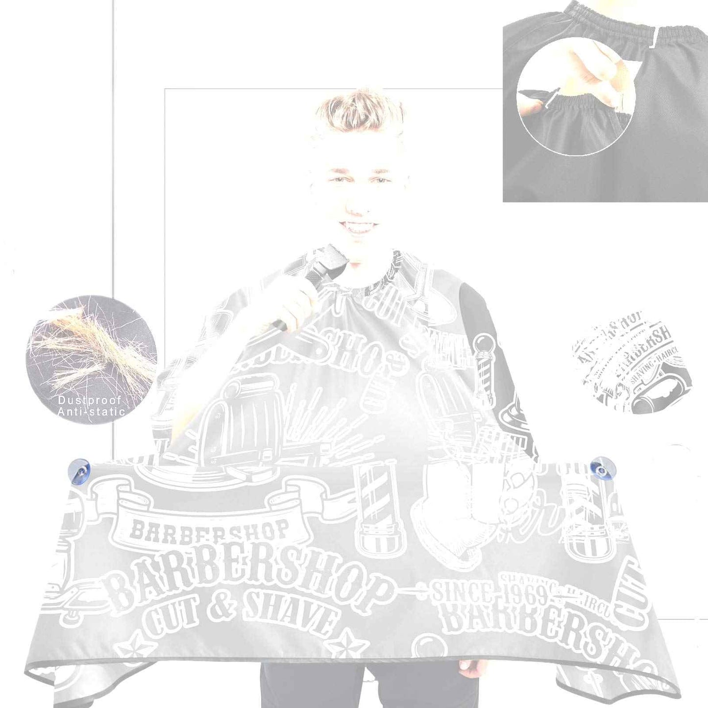 visesunny Barbershop Design Monochrome Style Barber Cape Anti-Static Hair Cutting Cape with Snap Closure Professional Salon Polyester Beard Shaving Bib Water-Resistant Hairdressing Cape Adjustable