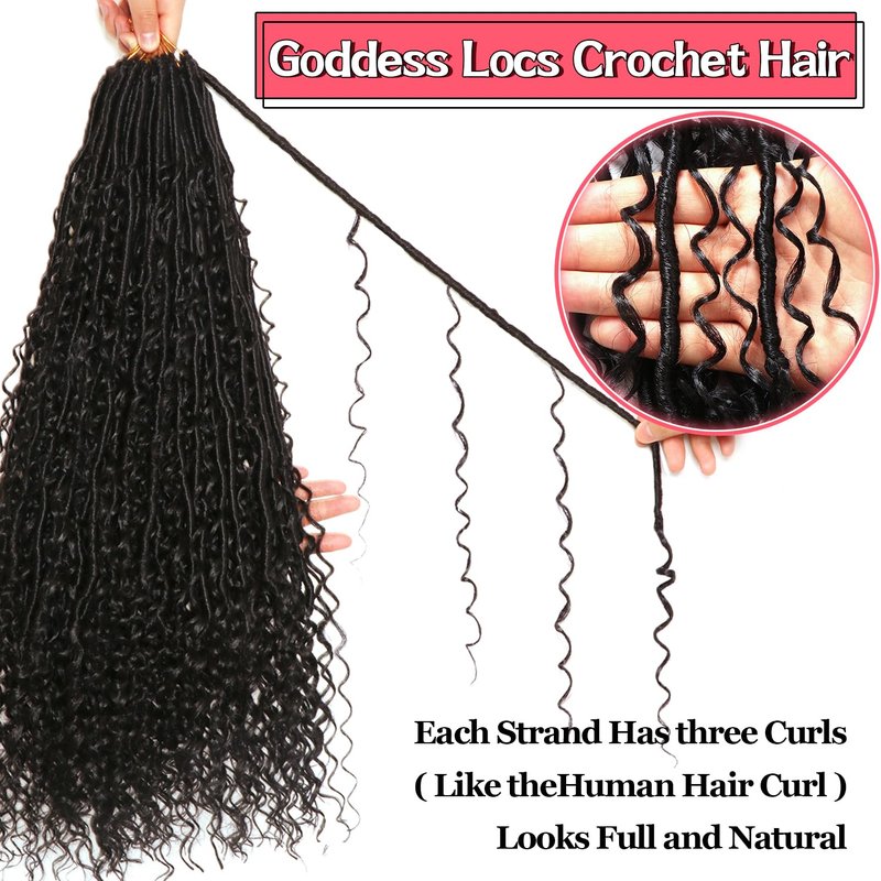Goddess Locs Crochet Hair-24 Inch 8 Packs Boho Faux Locs Crochet Hair for Black Women Pre Looped Soft Locs with Curly Ends (1B#, 24 Inch(Pack of 8))