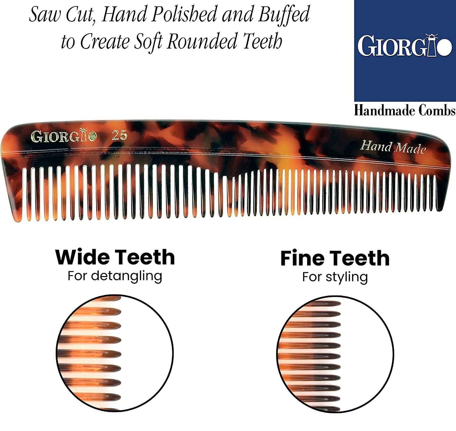 Giorgio Beard Combs Set - Handmade Combs Kit for Everyday Beard and Mustache Grooming - Includes Fine and Wide Tooth Pocket Dresser Comb + Straightening Mustache Comb, Handmade