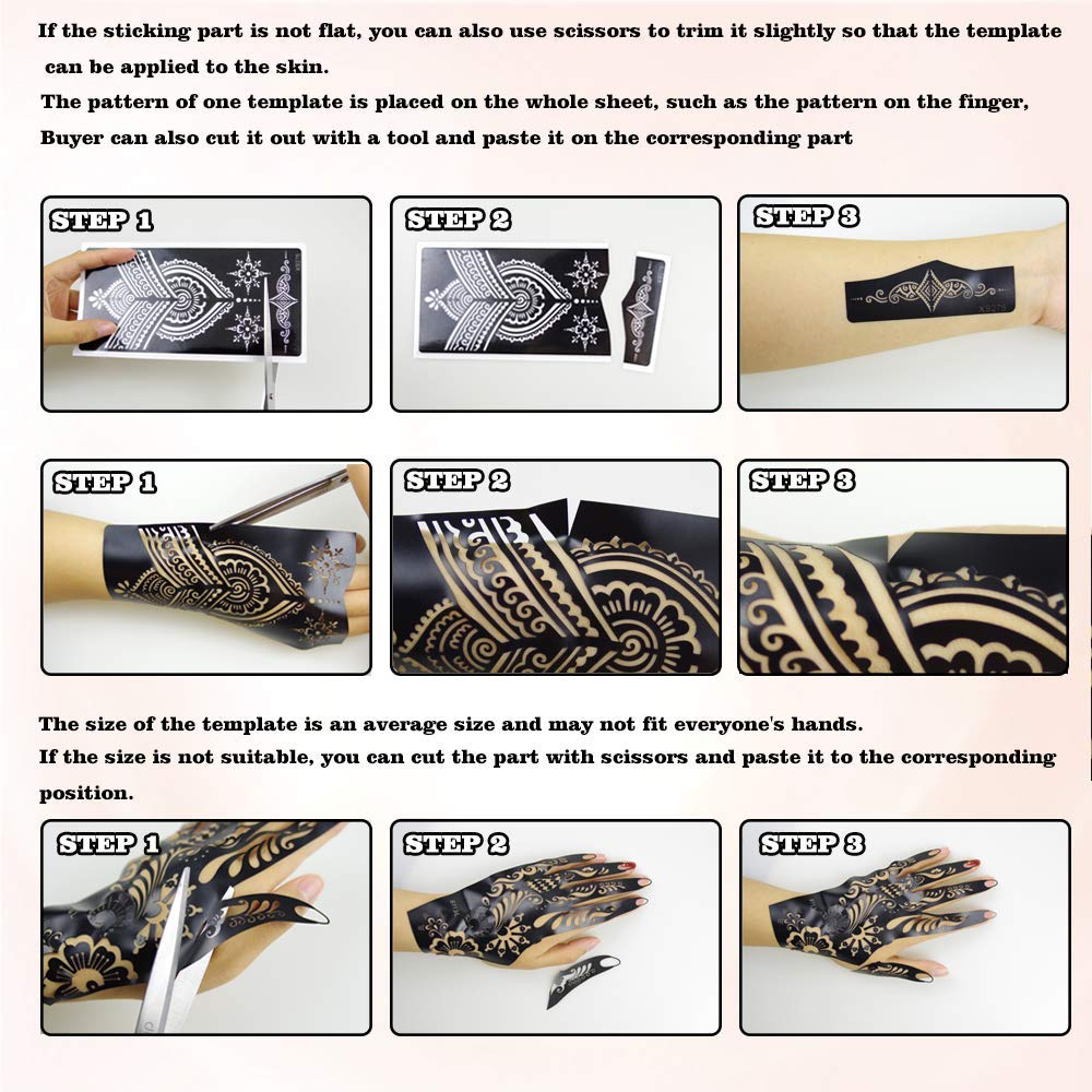 Xmasir Pack of 24 Sheets Temporary Tattoo Templates,Self-Adhesive Henna Indian Arabian Temporary Tattoo Sticker for Body Paint