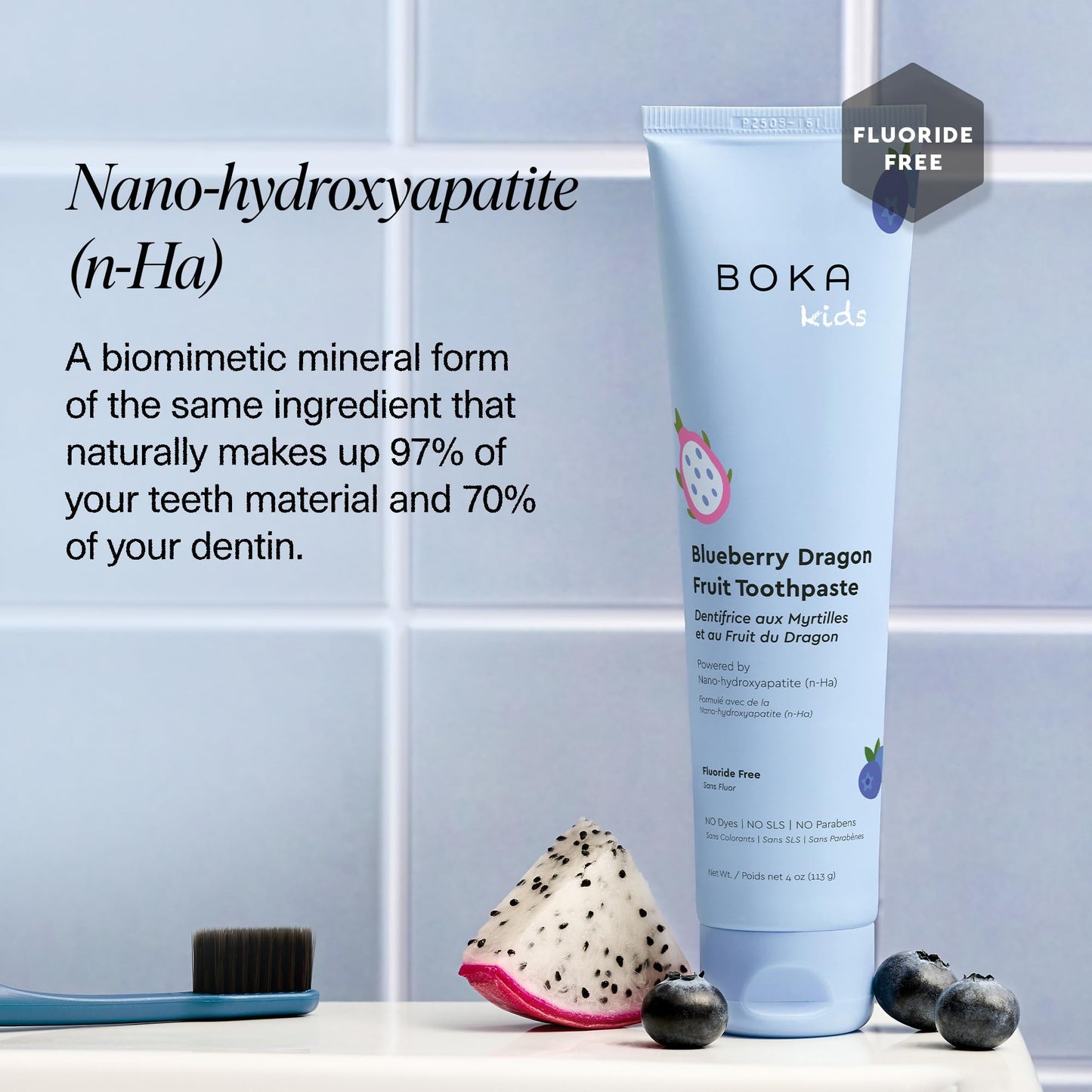 Boka Fluoride Free Toothpaste Nano Hydroxyapatite Toothpaste - Blueberry Dragon Fruit Flavor, 4 oz 3Pk