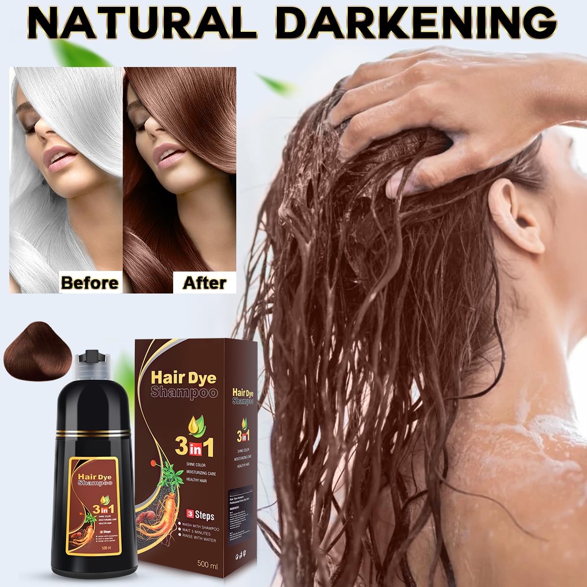 cosmpro Hair Dye Shampoo Chestnut Brown Hair Color Shampoo for Gray Hair Coverage Hair Dye Shampoo 3 in 1 for Men and Women, Instant Color Shampoo