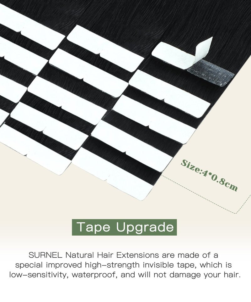 SURNEL Injected Tape in Hair Extensions 14 Inch Natural Real Human Hair Extension Jet Black Upgraded Seamless Remy Invisible Tape in Extensions 20Pcs 30g(#1,14)