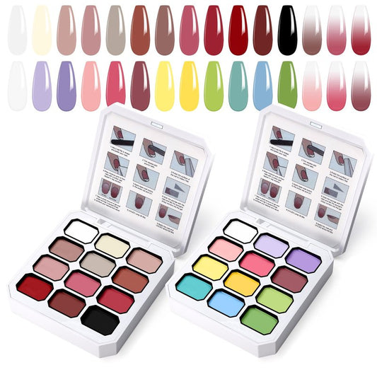 U-Shinein 24 Colors Gradient Nail Gel Palette Set, Hema ＆ TPO Free Bright Nude Almond Black White Ombre Gel Nail for Pigment Painting Pat Nails Gel Kit, Perfect with Salon Pro DIY Home Nail Art