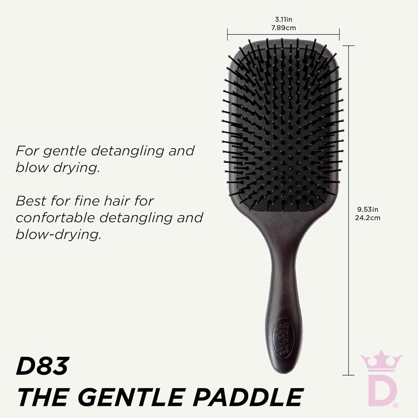Denman Gentle Paddle Hairbrush - Comfortable Detangling & Blow-Drying Tool | Ideal for All Hair Types