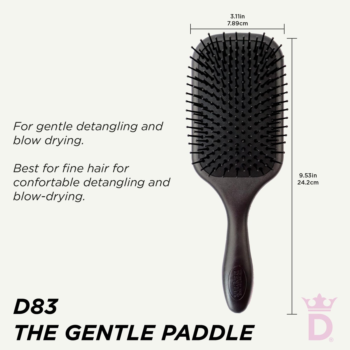 Denman (Black) Large Paddle Cushion Hair Brush for Blow Drying & Detangling - Comfortable Styling, Straightening & Smoothing - For Women and Men, D83