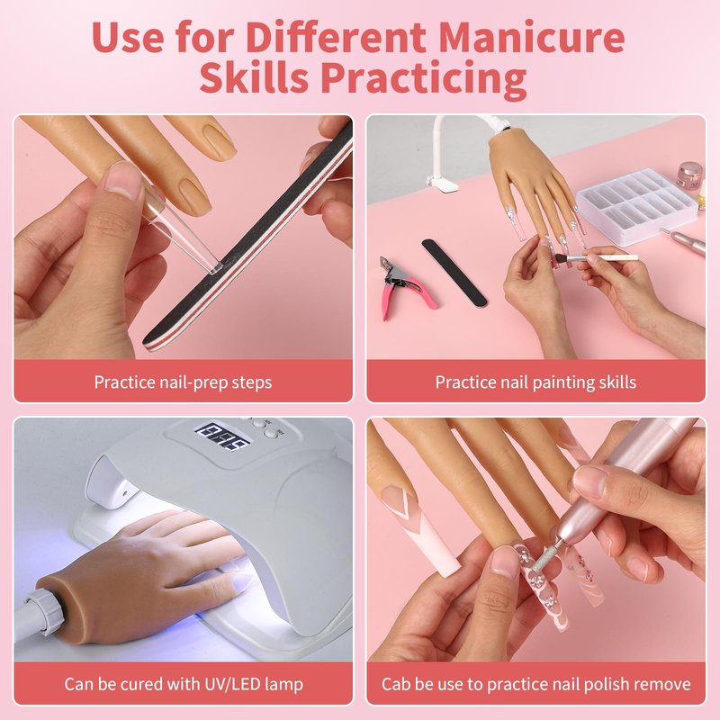 Silicone Practice Hand for Acrylic Nails - Soft Touch Liquid Silicone Hand for Practice - Flexible Realistic Nail Mannequin Hand Practice for Training