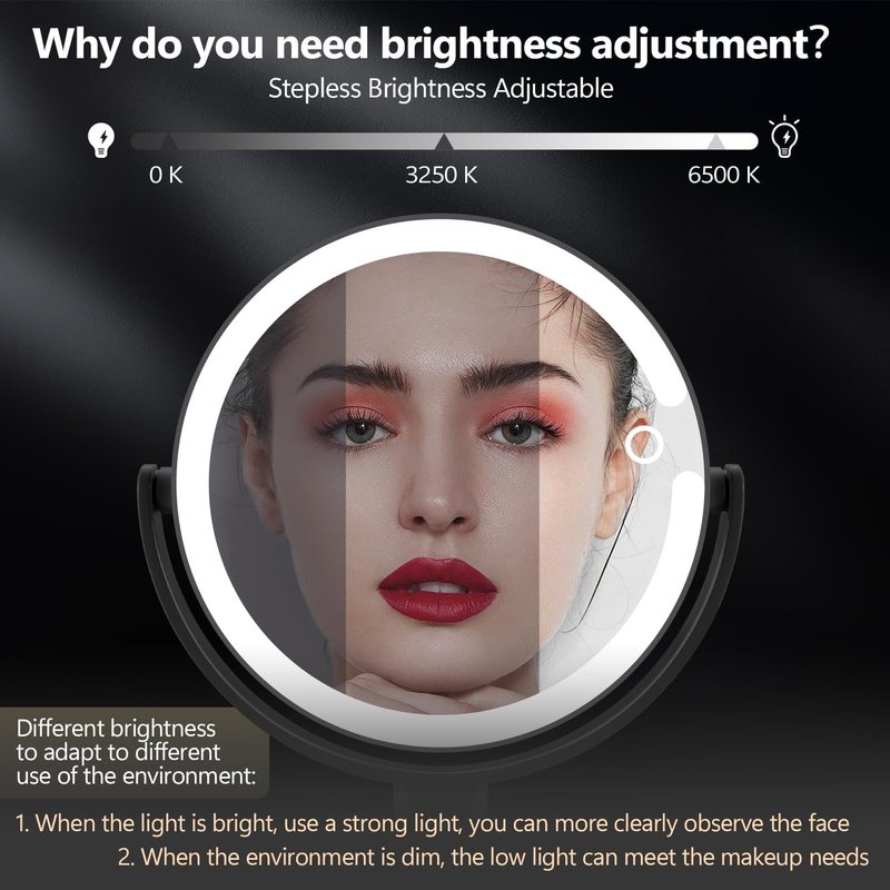Makeup Mirror with Lights - 30X Magnifying Vanity Mirror | Adjustable Height, 3 Color Modes, 80 LEDs - Black