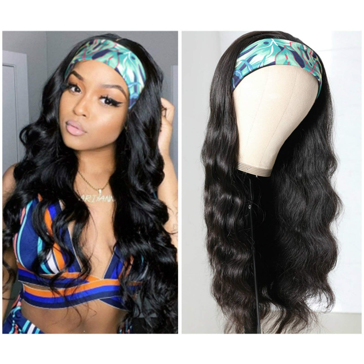 catti Headband Wig Human Hair Body Wave Headband Wigs for Black Women Brazilian Virgin Hair Glueless None Lace Front Half Wigs Human Hair Wear and Go Headband Wigs 180 density (18" Headband wigs)