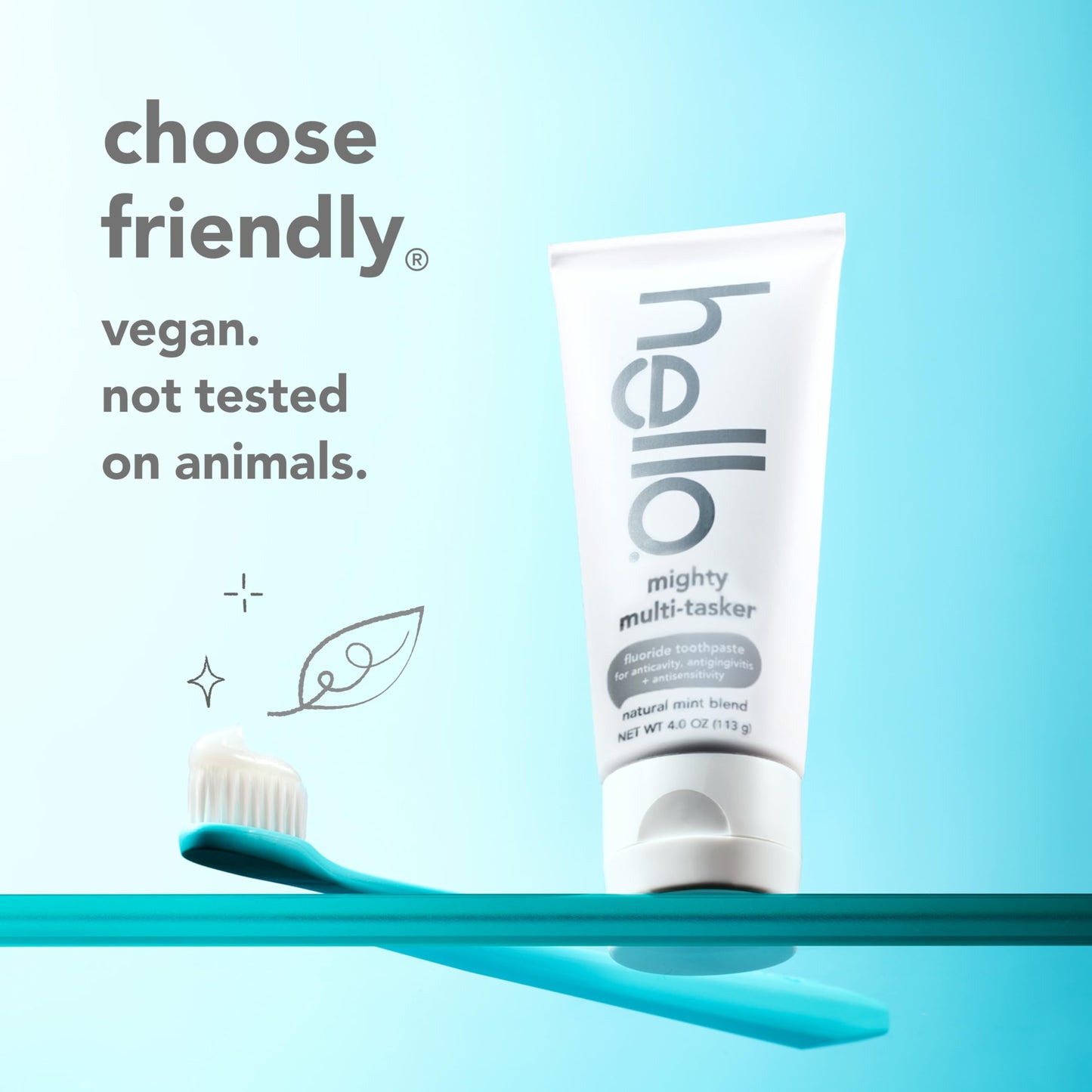 Hello Mighty Multitasker Fluoride Toothpaste, 8-in-1 Toothpaste with Minty Flavor, Anticavity, Antigingivitis, Antisensitivity, Strengthens Enamel and Whitens, 4.0 Oz Tube