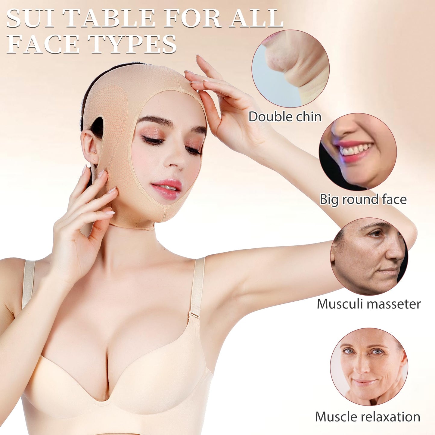 FABLESMODA Chin Strap for Sleeping Adjustable V Line Lifting Mask for Women,Neck and Chin Compression Garment Wrap Comfortable and Breathable Jaw Strap for Sleep