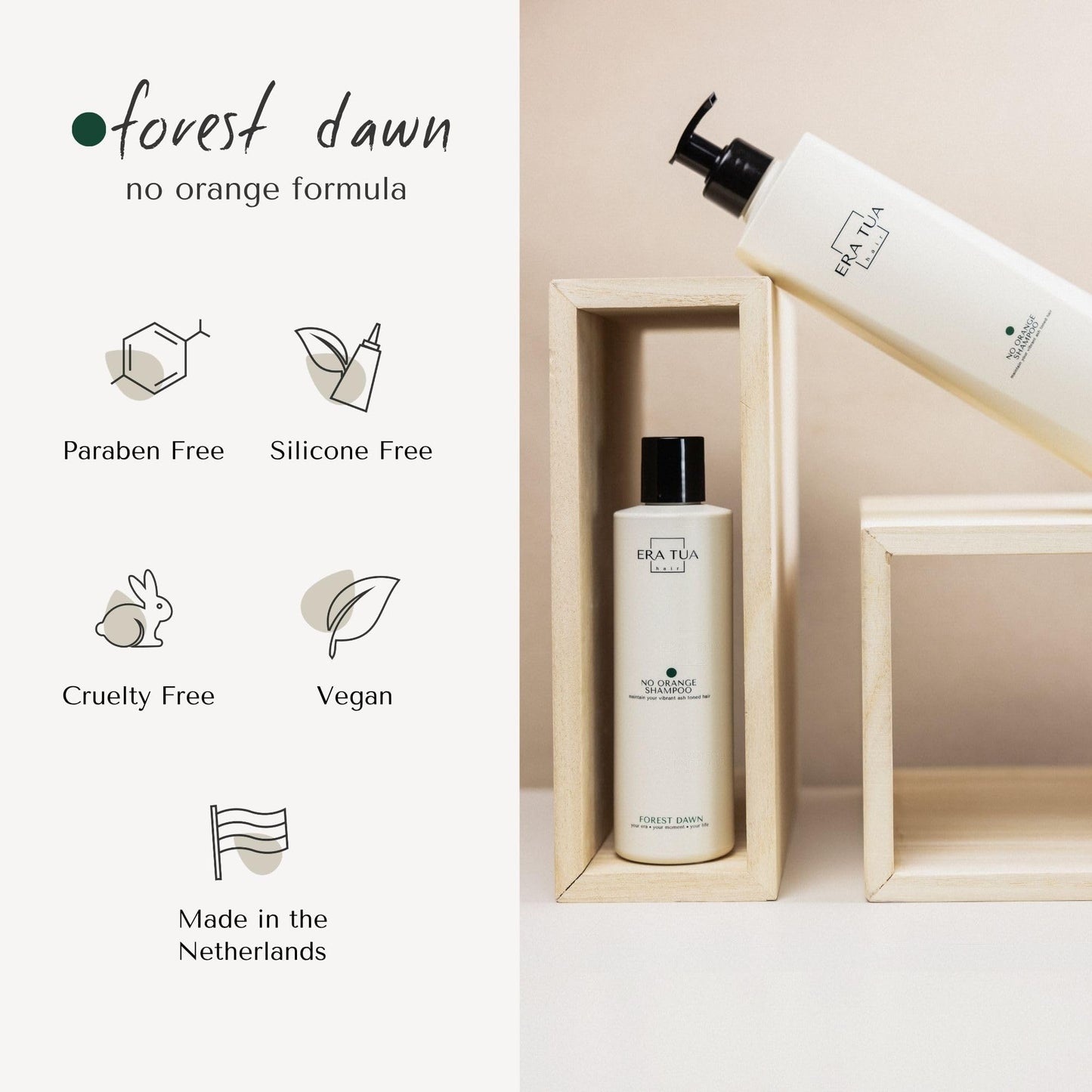 ERA TUA Forest Dawn No-Orange Hair Shampoo| Dutch Made Blue Pigment Neutralizer for Orange & Copper Hair Tones | Paraben Free Formula | Sweet Mandarin, Bergamot, Pink Rose & Vanilla Scent | 750 ml
