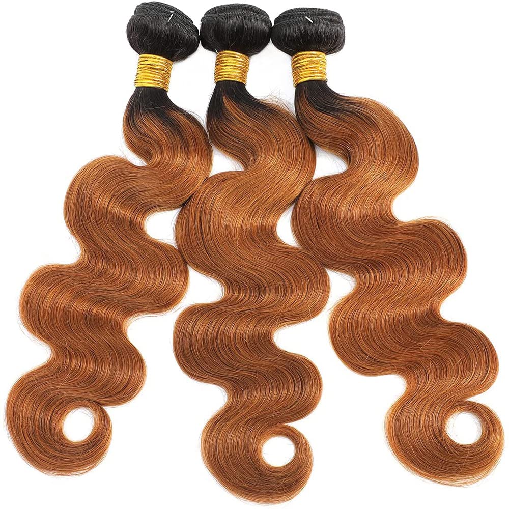Ombre Brown Body Wave Human Hair Bundles - 3 Pack, 14/16/18 Inch, Unprocessed Brazilian Virgin Remy