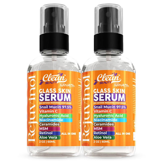 Clean Beauty Snail Mucin Serum Vitamin C Face Serum Anti Aging with Hyaluronic Acid Niacinamide Retinol MSM Aloe Vera & Ceramides - Korean Skin Care Dark Spot Remover for Glowing Skin - Pack of 2