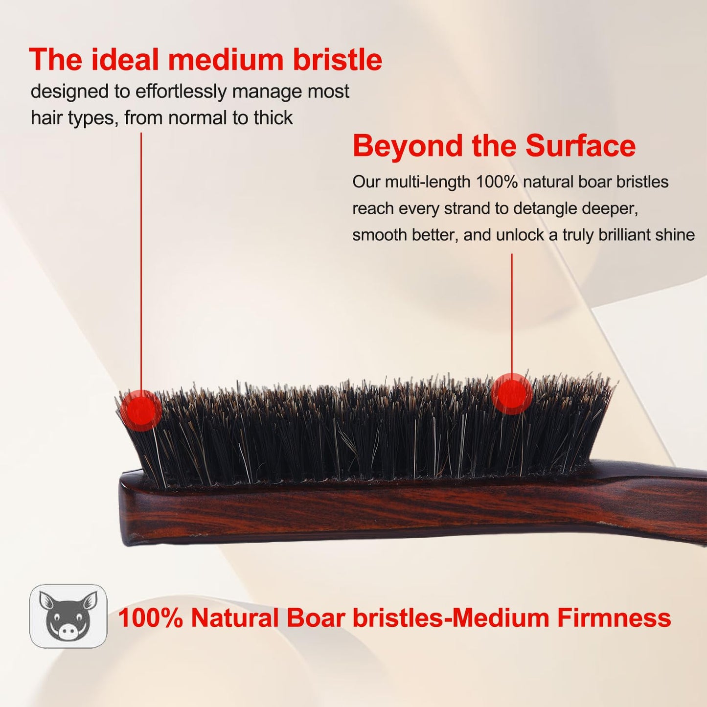 PERFEHAIR Slick Back Hair Brush for Women, Men | Natural Medium Boar Bristle Smoothing Hair Brush for Thin & Fine Hair | Achieve Sleek, Shine, Polished Styles & Tame Flyaways