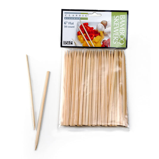 RSVP International Bamboo Barbecue Skewers, Flat, 50-Count, 6"