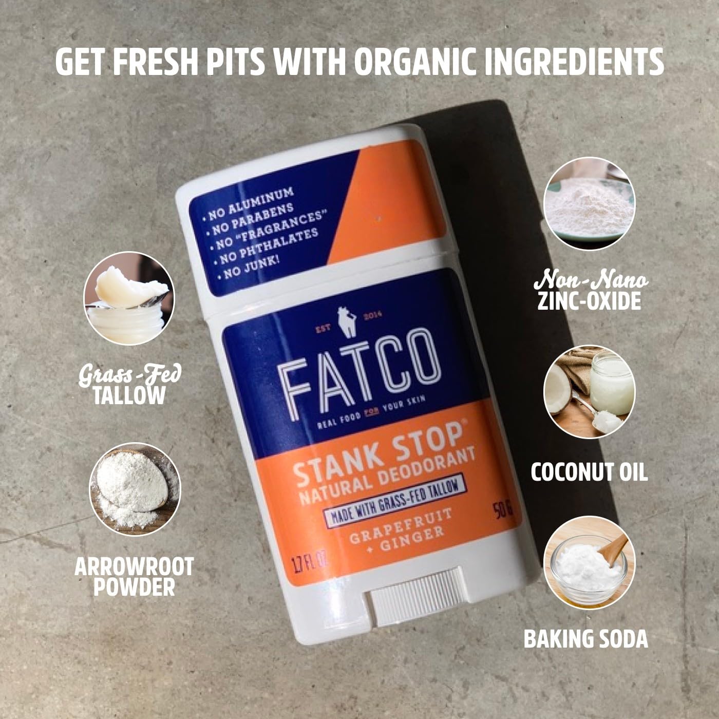FATCO Stank Stop All Natural Deodorant with Tallow and Organic Coconut Oil – Lavender + Sage 2-Pack (1.7 oz)