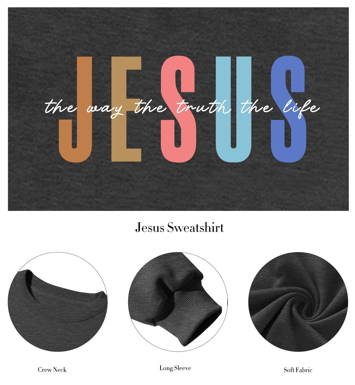 PICKID Jesus Sweatshirt Women Christian Sweatshirts Jesus Faith Sweater Bible Verse Top Religious Gift Pullover Top Grey