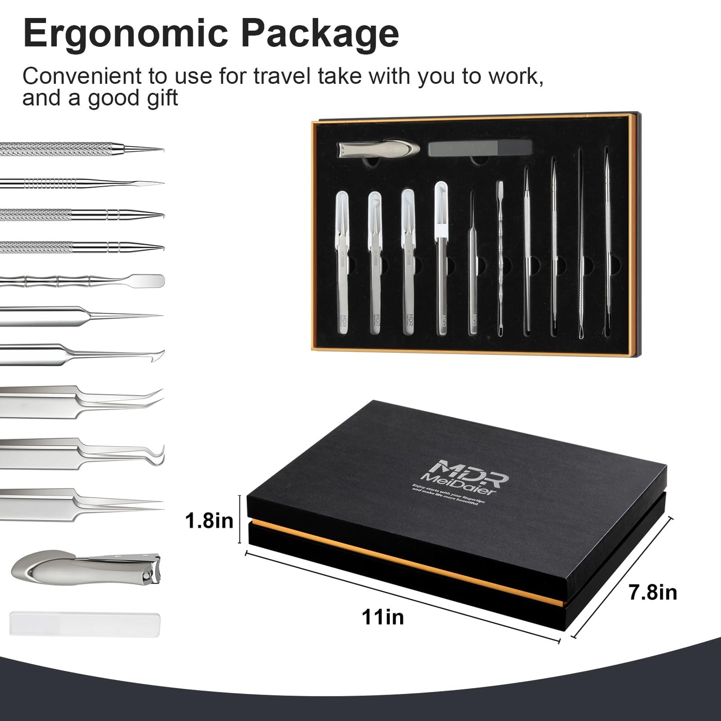 12PCS Professional Salon Grade Blackhead Remover Tool Kit, Comedone Extractor Set for Facial Acne Pimple Blemish Whitehead, Comes with 10X Magnifying Mirror & 20 Alcohol Prep Pads