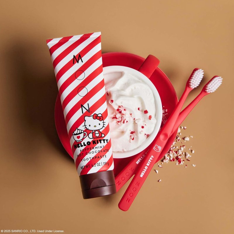 Hello Kitty Toothpaste - Peppermint Hot Chocolate Flavor, 4.2 Oz | No Fluoride, Sugar-Free, Extra Soft Toothbrushes for Kids & Adults