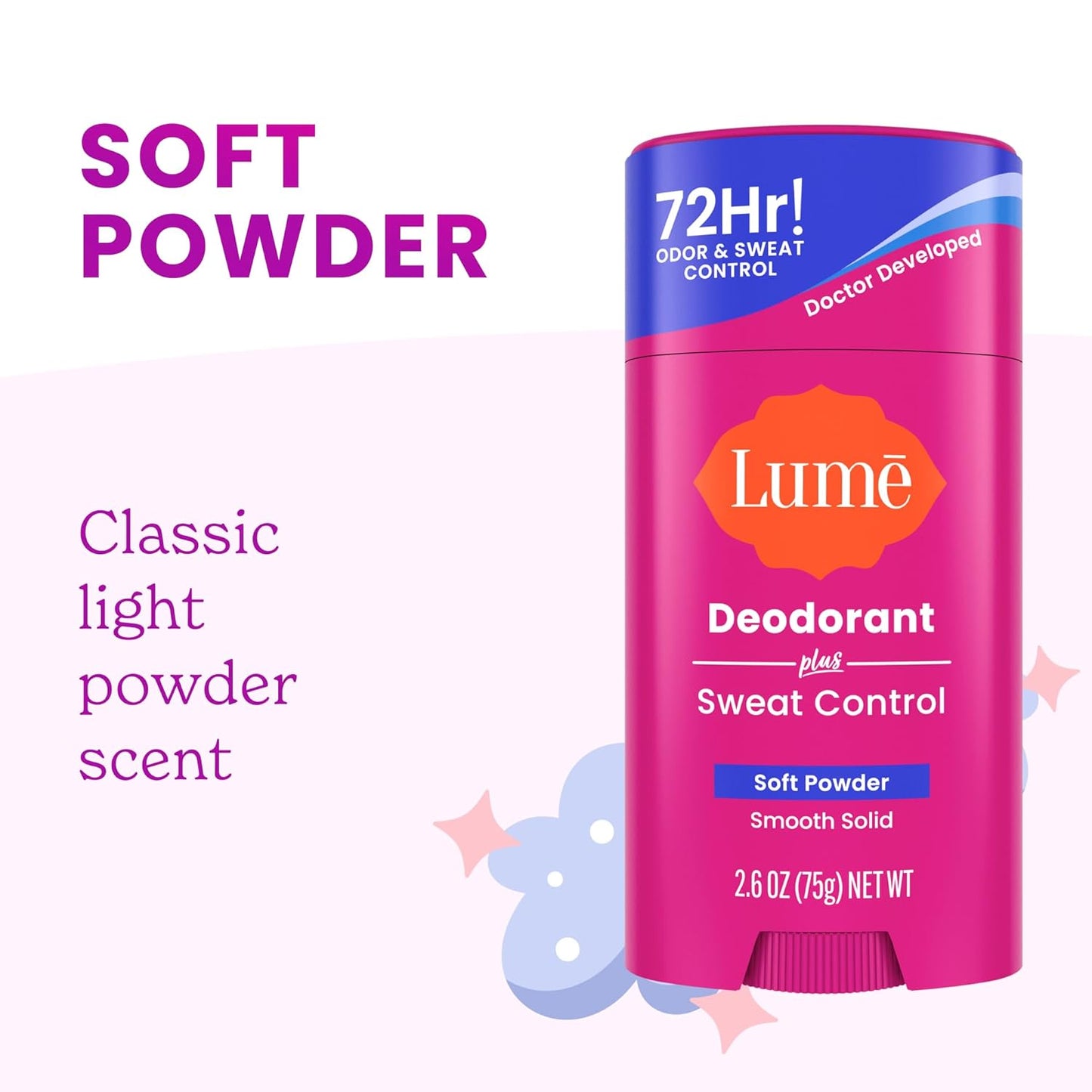 Lume Deodorant Plus - Extra Strength Antiperspirant Stick | 72-Hour Odor Control, Baking Soda Free - 2.6 oz (Pack of 2)