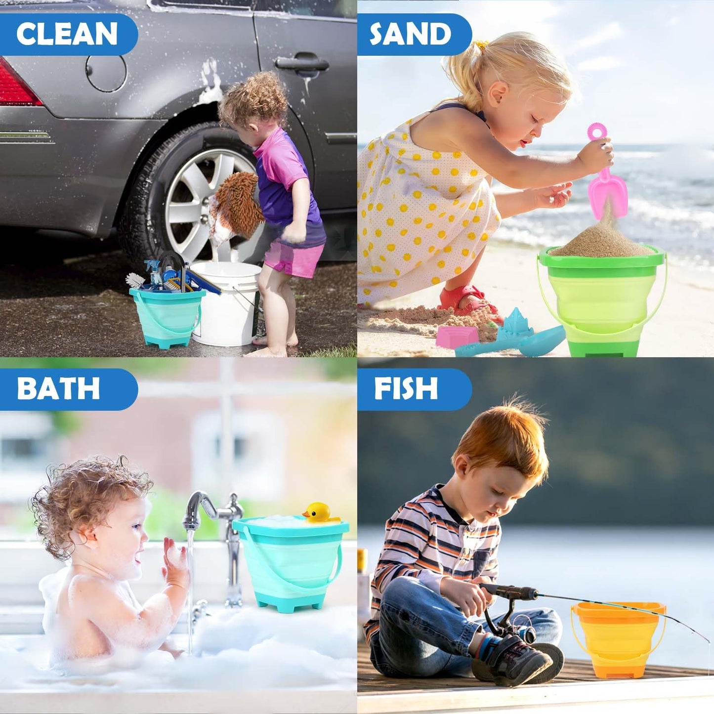 Dreamon Beach Toys for Kids 3-10, Collapsible Sand Toys Include 3 Pack Foldable Buckets with Mesh Bag, 24 PCS Beach Mold and Shovels Molds, Travel Sandbox Beach Toys for Toddler