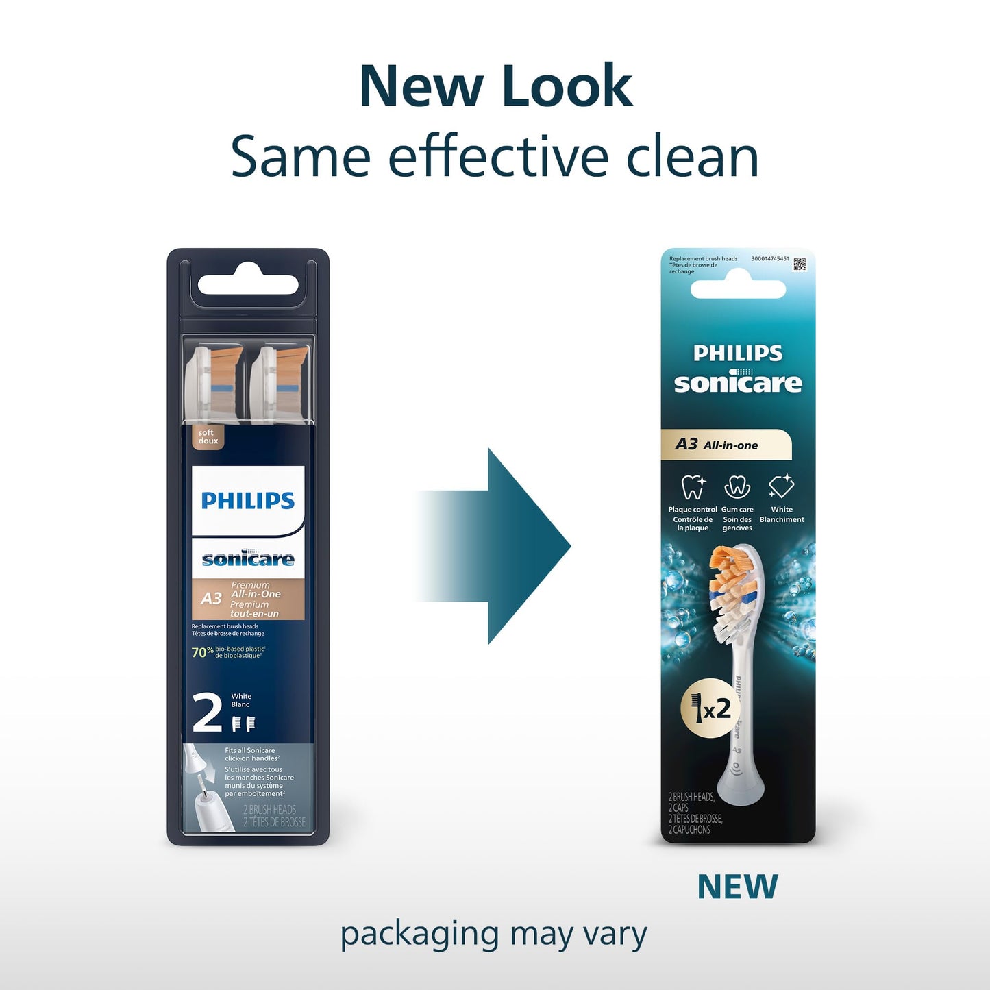 Philips Sonicare A3 All-in-One - Genuine Replacement Electric Toothbrush Heads, White, 2 Pack, HX9092/77