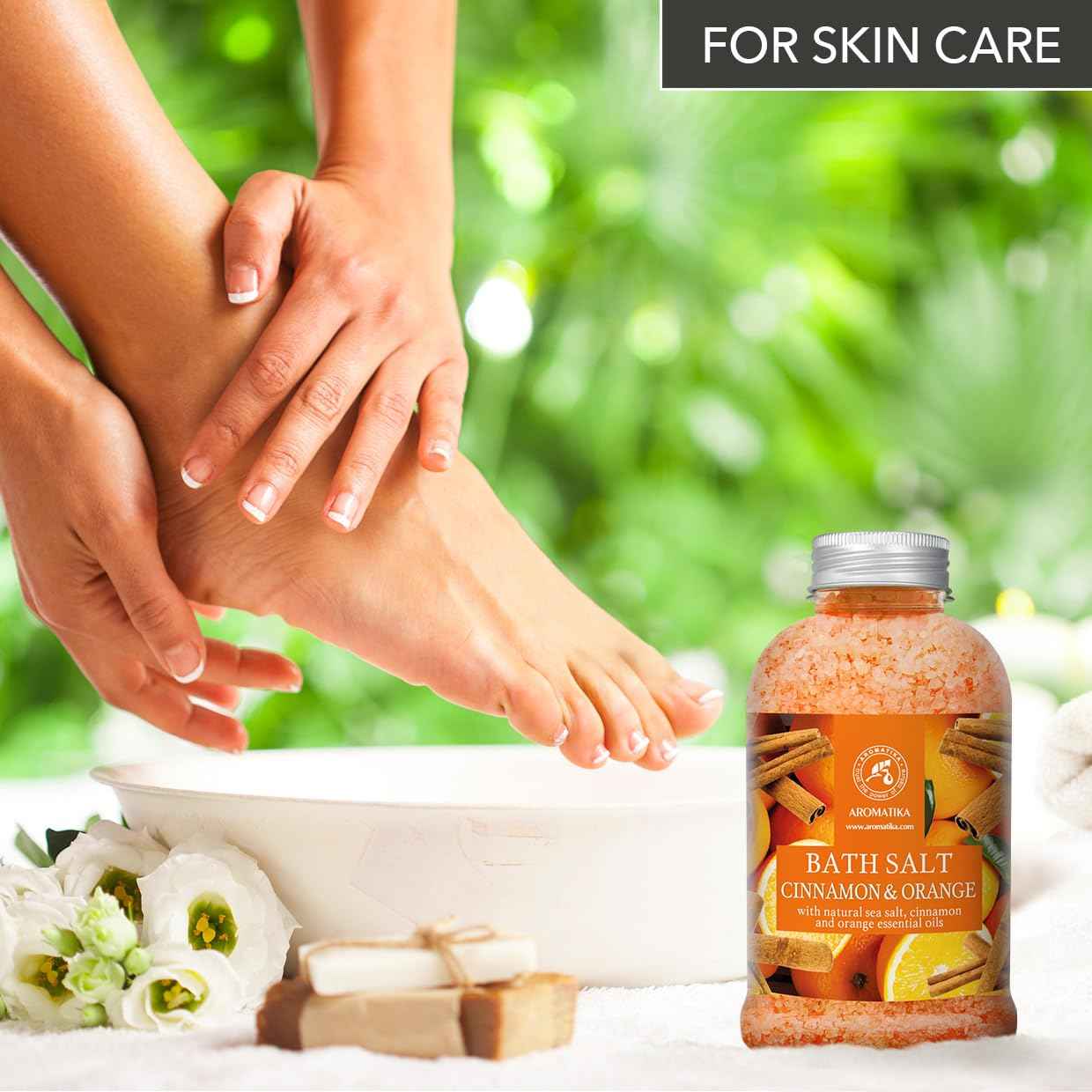 AROMATIKA Cinnamon-Orange Bath Salt 21.16 Oz - Relaxing, Moisturizing, Orange-Cinnamon Scent - Natural, Non Toxic - Bath Minerals and Salts