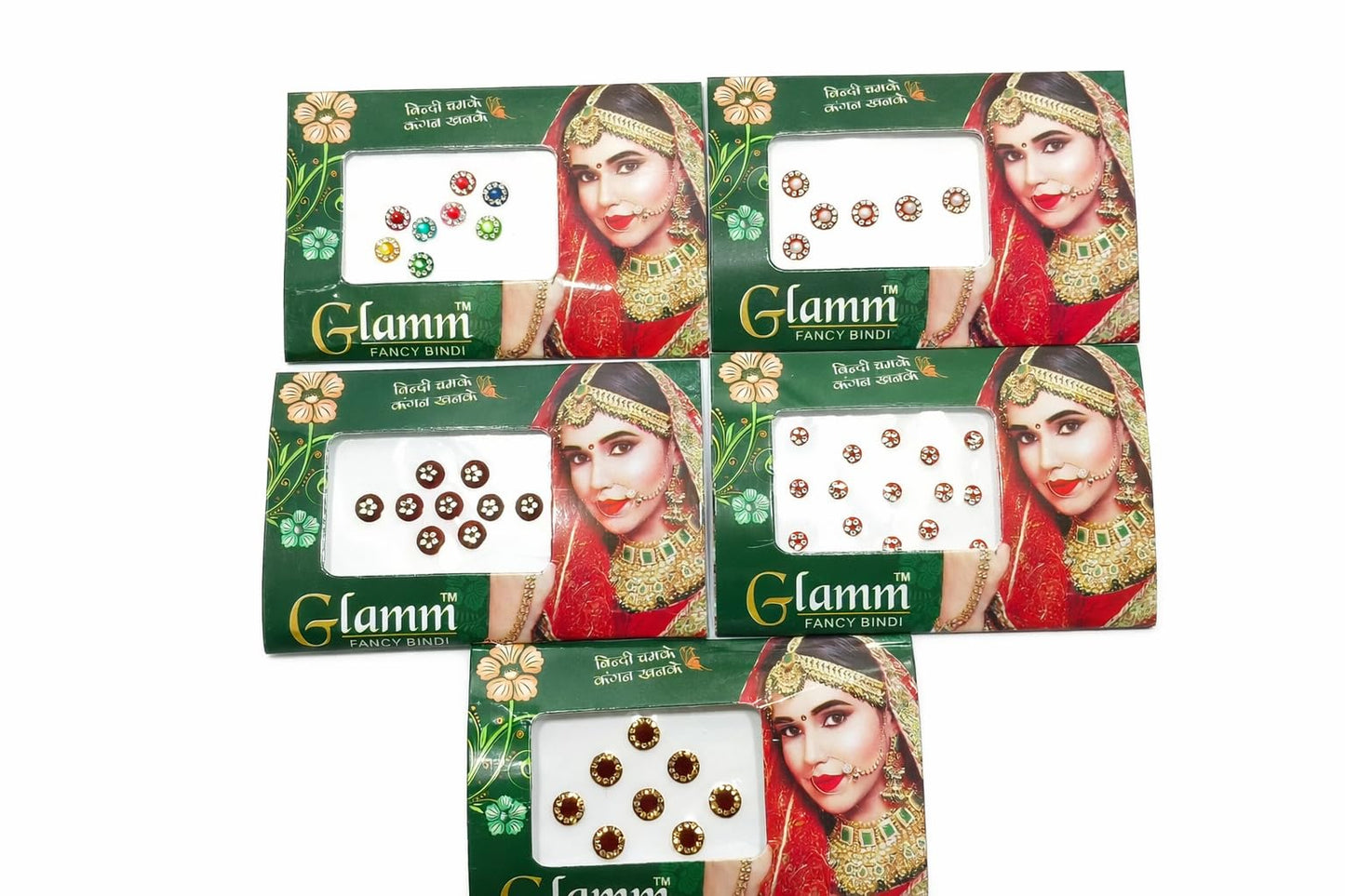 Indian Designer Multicolour Bindi Pack of 5 | Glitter Sparkle Crystal Diamond Stone Bindis | Self-Adhesive Bollywood Style Forehead Stickers | Reusable Body Art Jewel for Women & Girls