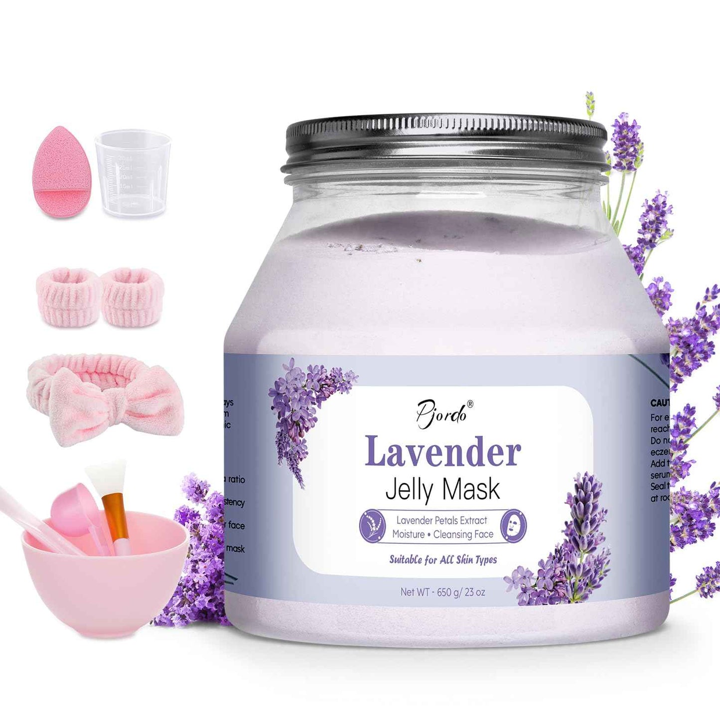 Pjordo Jelly Masks for Facials Professional, Lavender Jelly Mask Powder with Mixing Bowl Set, Peel Off Hydrojelly Mask for Moisturizing, Hydrating & Nourishing, Spa Use for All Skin