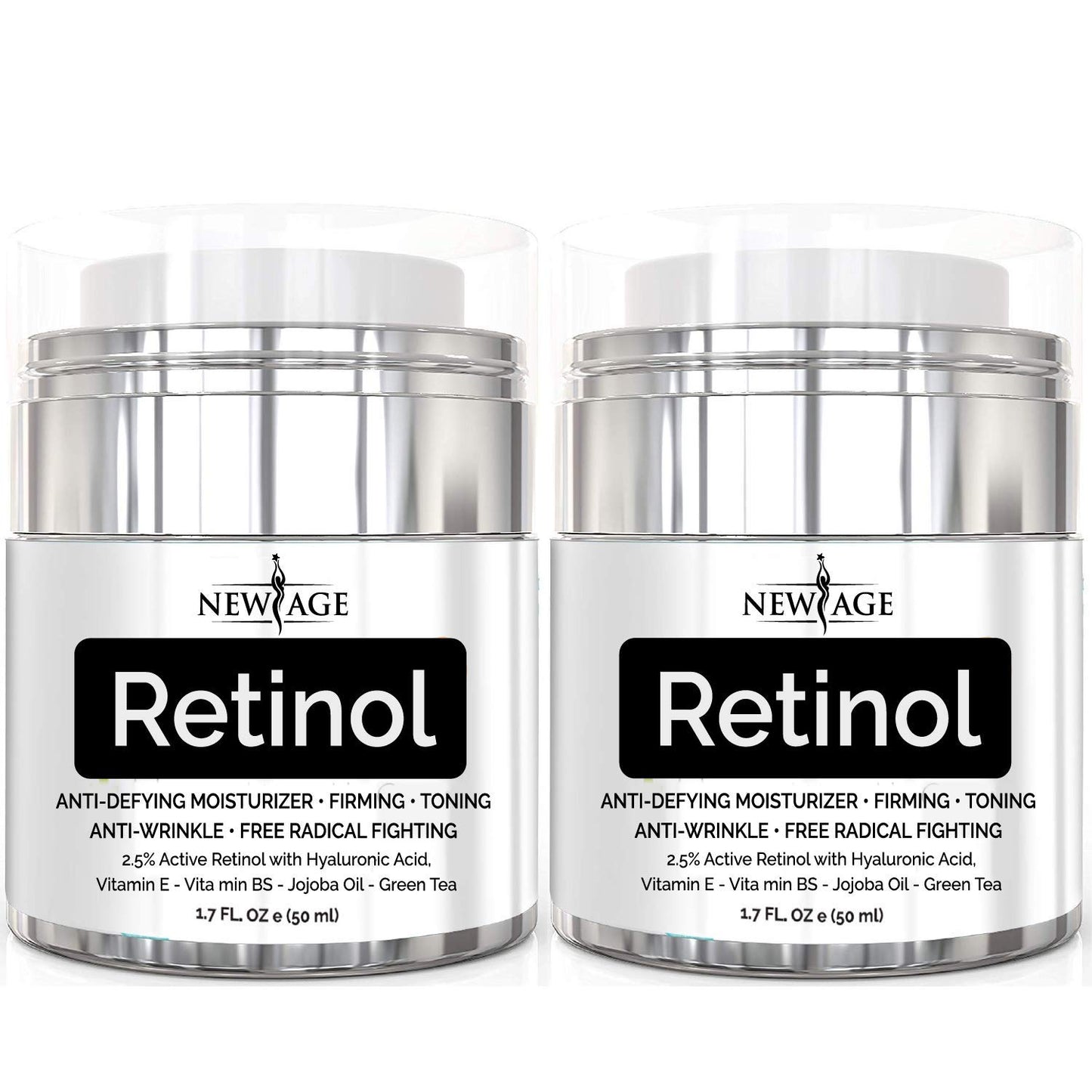 NEW AGE Retinol Cream Neck & Facial Moisturizer Serum with Hyaluronic Acid, Vitamin E - Anti Aging Formula Reduces Wrinkles, Fine Lines-Day and Night Cream 1.7 Fl Oz - 2 Pack - Retinol