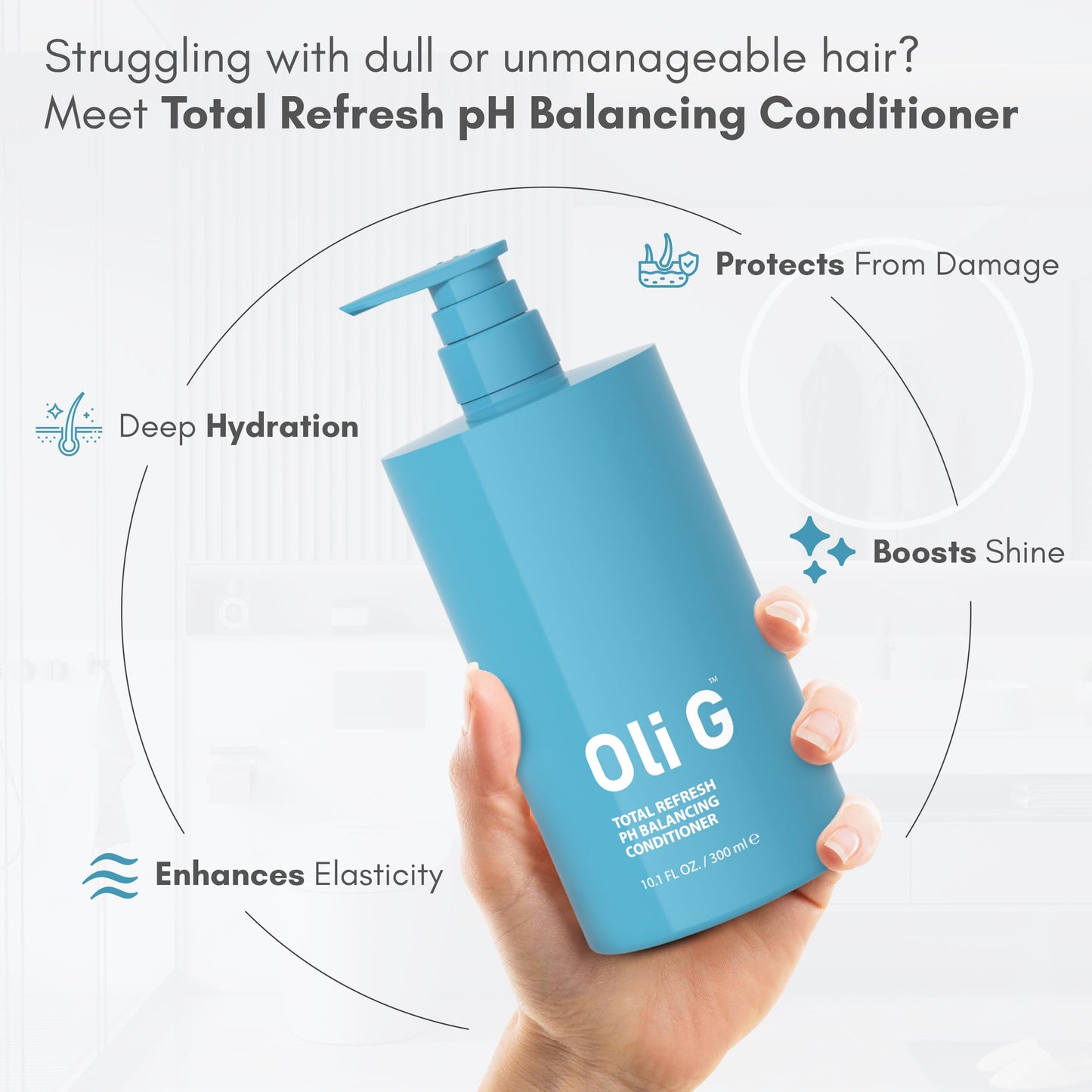 Oli G Total Refresh pH Balancing Hair Conditioner – Lightweight Daily Conditioner for All Hair Types – With Marula Oil, Shea Butter, Botanical Proteins – Detangles, Softens & Smooths – 10 fl oz