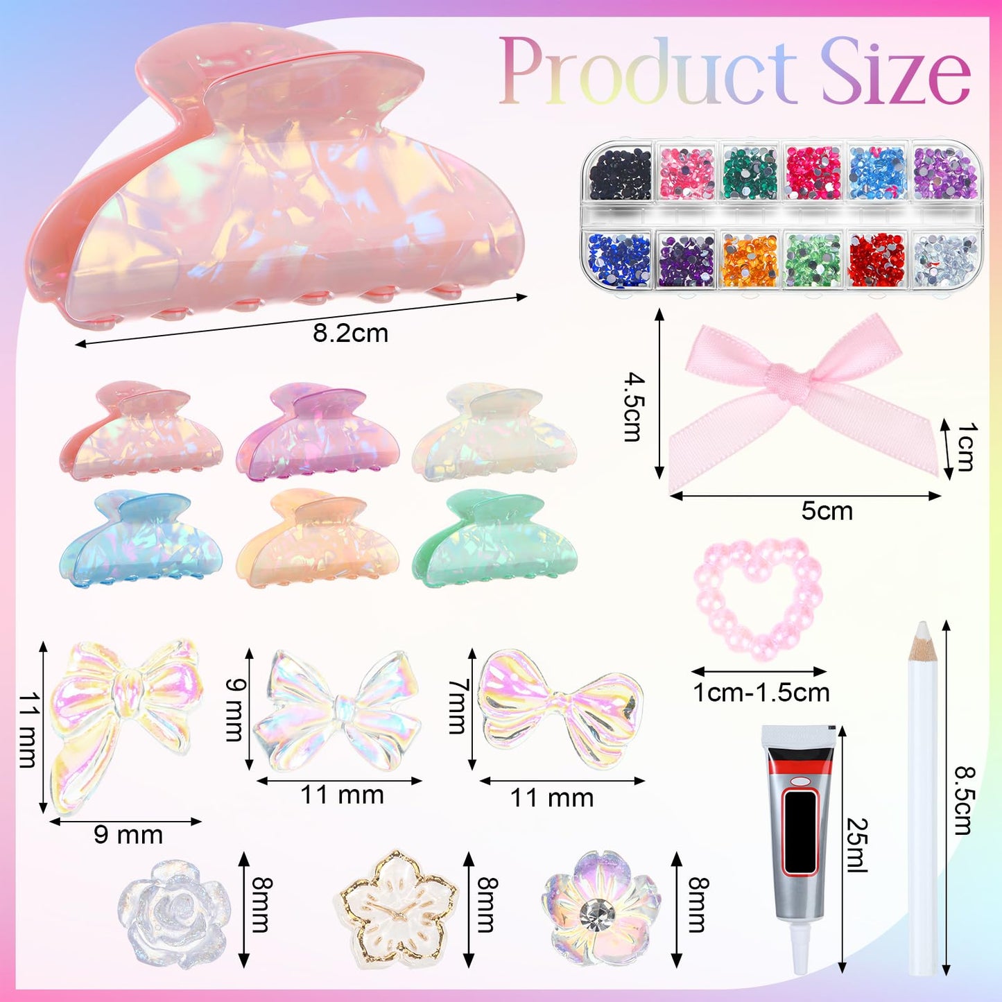 Suncalla 6 Set DIY Hair Claw Clips Kit Acrylic Claw Clip with Resin Rhinestones Pearls Hair Clips with Strong Hold Non-slip Banana Barrettes for Women Party Crafting Night DIY(Classic)