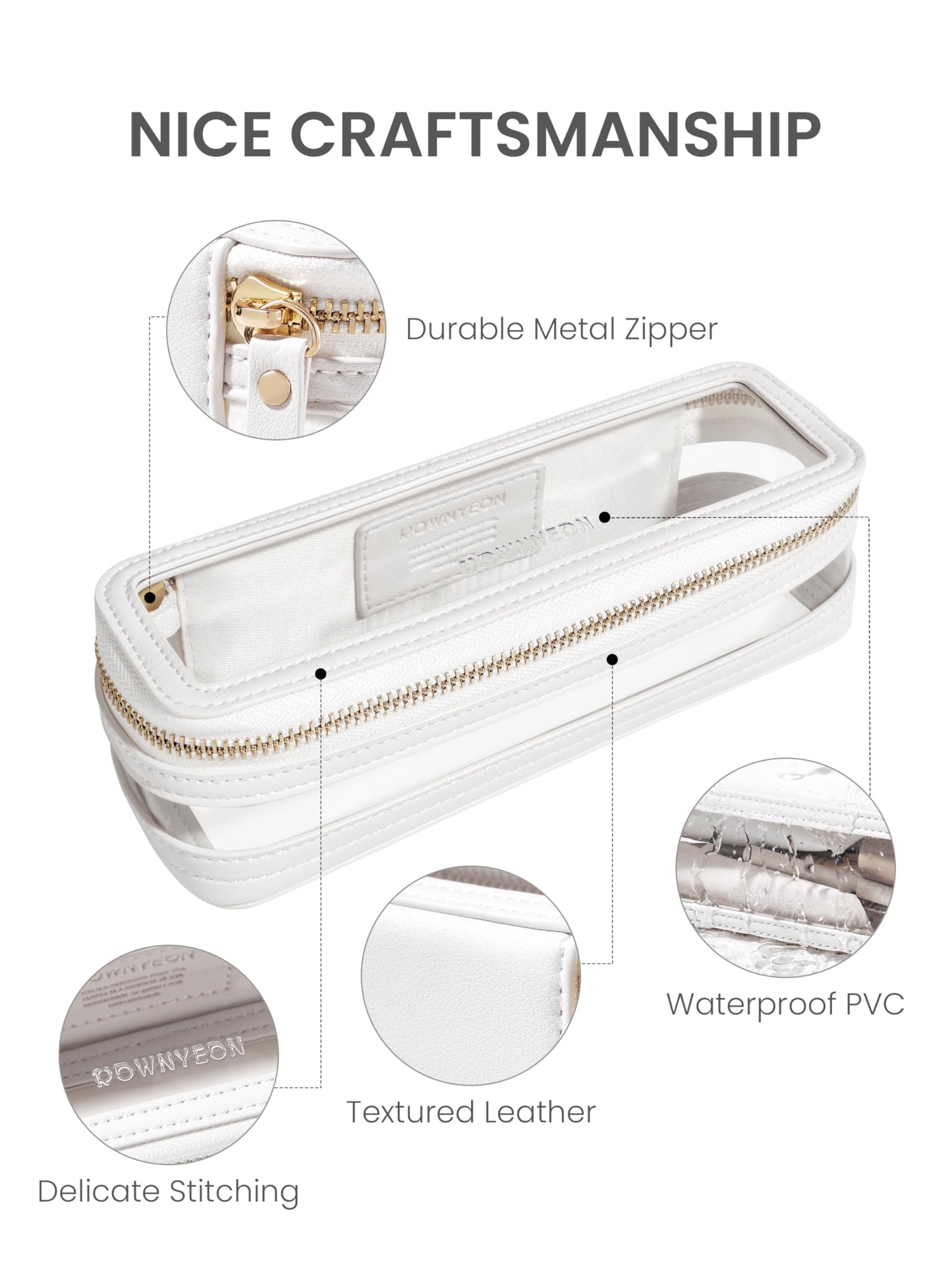 ROWNYEON Small Waterproof Toiletry Organizer Train Case, CLear Travel Makeup Bag for Women，Transparent Cosmetic Bag，Portable Makeup Case Organizer (White)