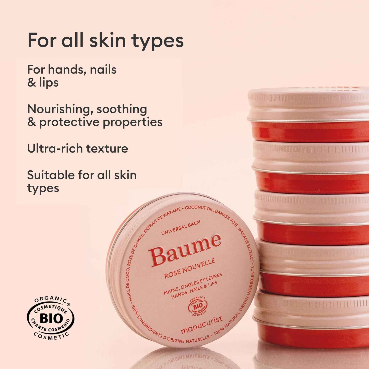 Manucurist Organic Hand Balm – Multi-Purpose 100% Organic Hand & Nail Lip Treatment – Coconut Oil, Damask Rose Oil – Magic Balm – Hand Care - Lip Care – Practical Gift for Women - Travel Beauty