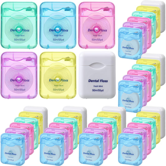 FillTouch 36 Pack Mini Dental Floss Bulk Mint Flavored 50m Each Travel Dental Floss Oral Care for Teeth Protection(Colorful)