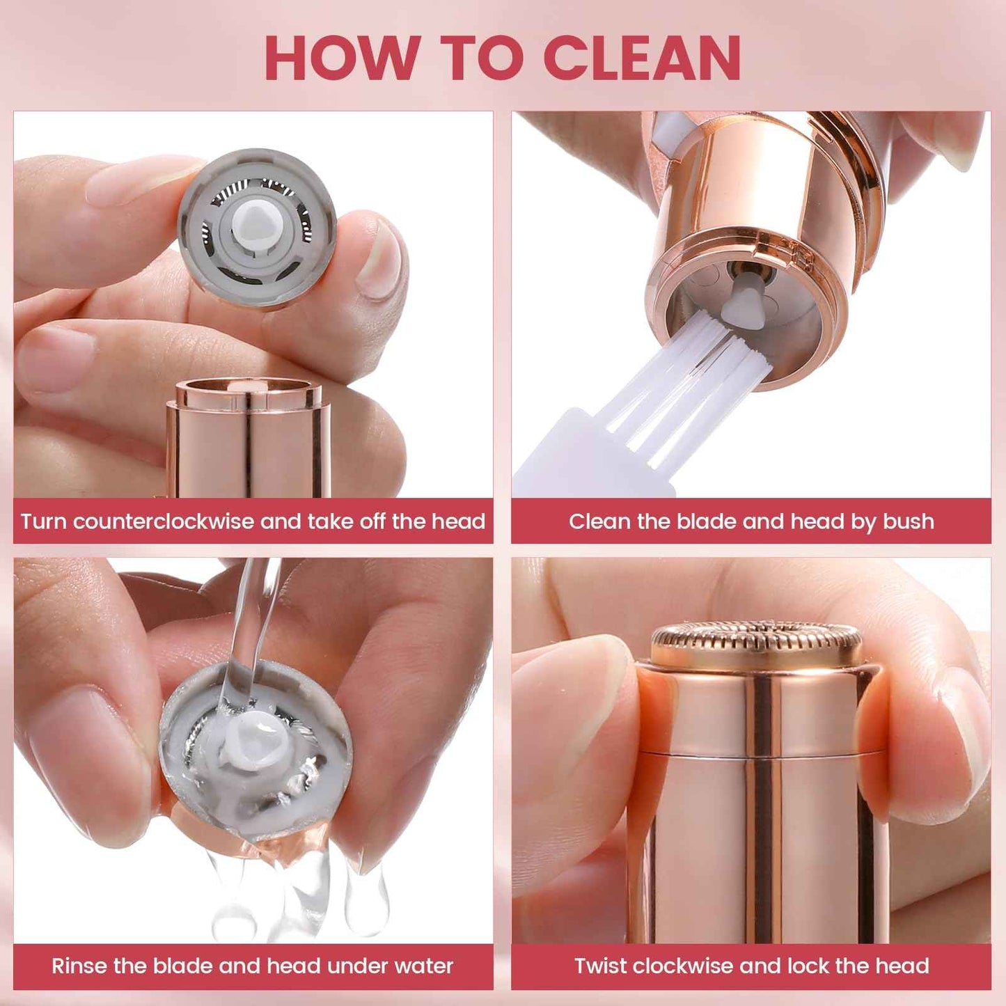 Facial Hair Removal for Women, Portable Painless Hair Remover Device, Rechargeable, with 4 Replacement Heads, for Face, Upper Lip and Chin