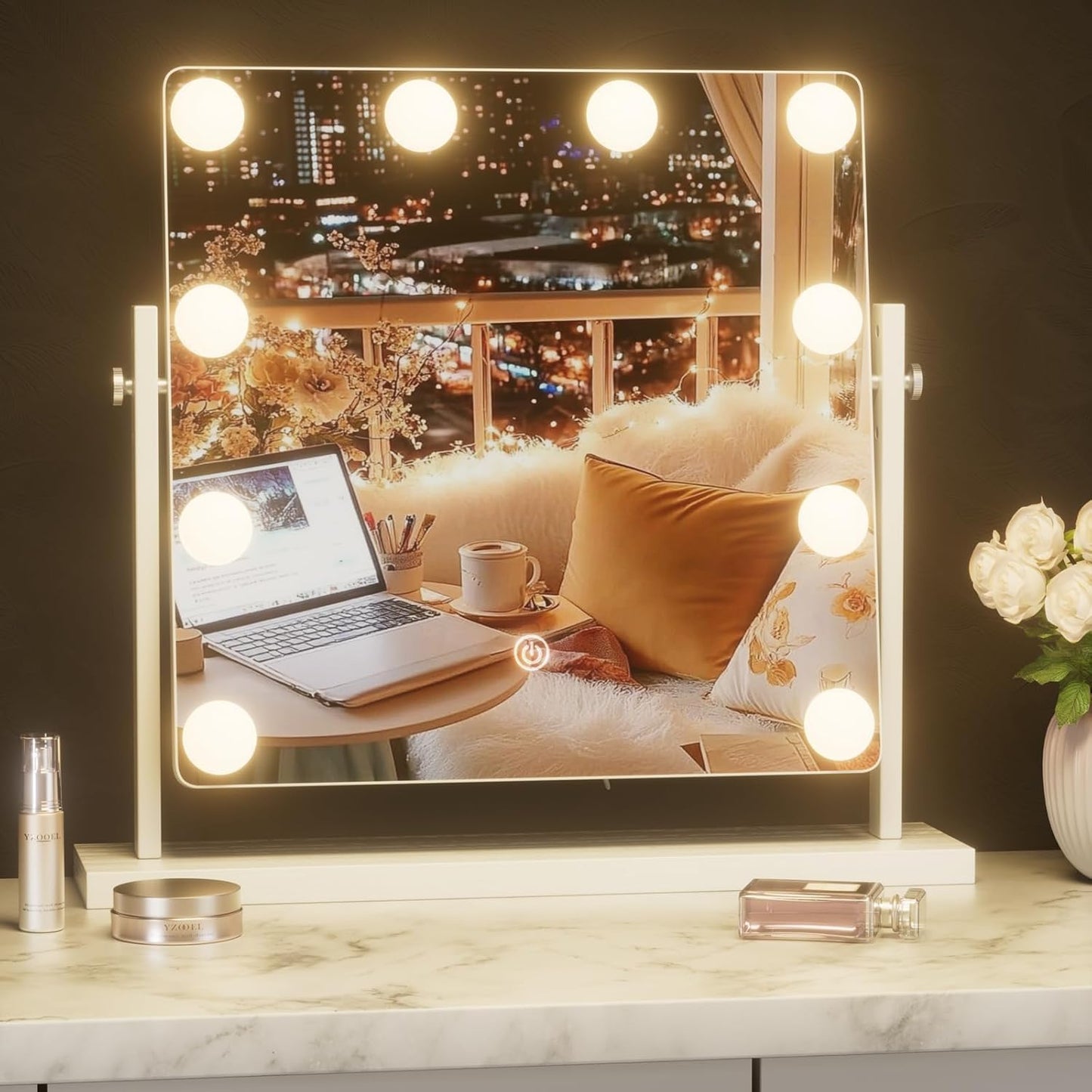Hollywood Makeup Vanity Mirror with Lights - Adjustable Height, 3-Color Dimmable Lighting, 360° Rotation | 15.7" Size