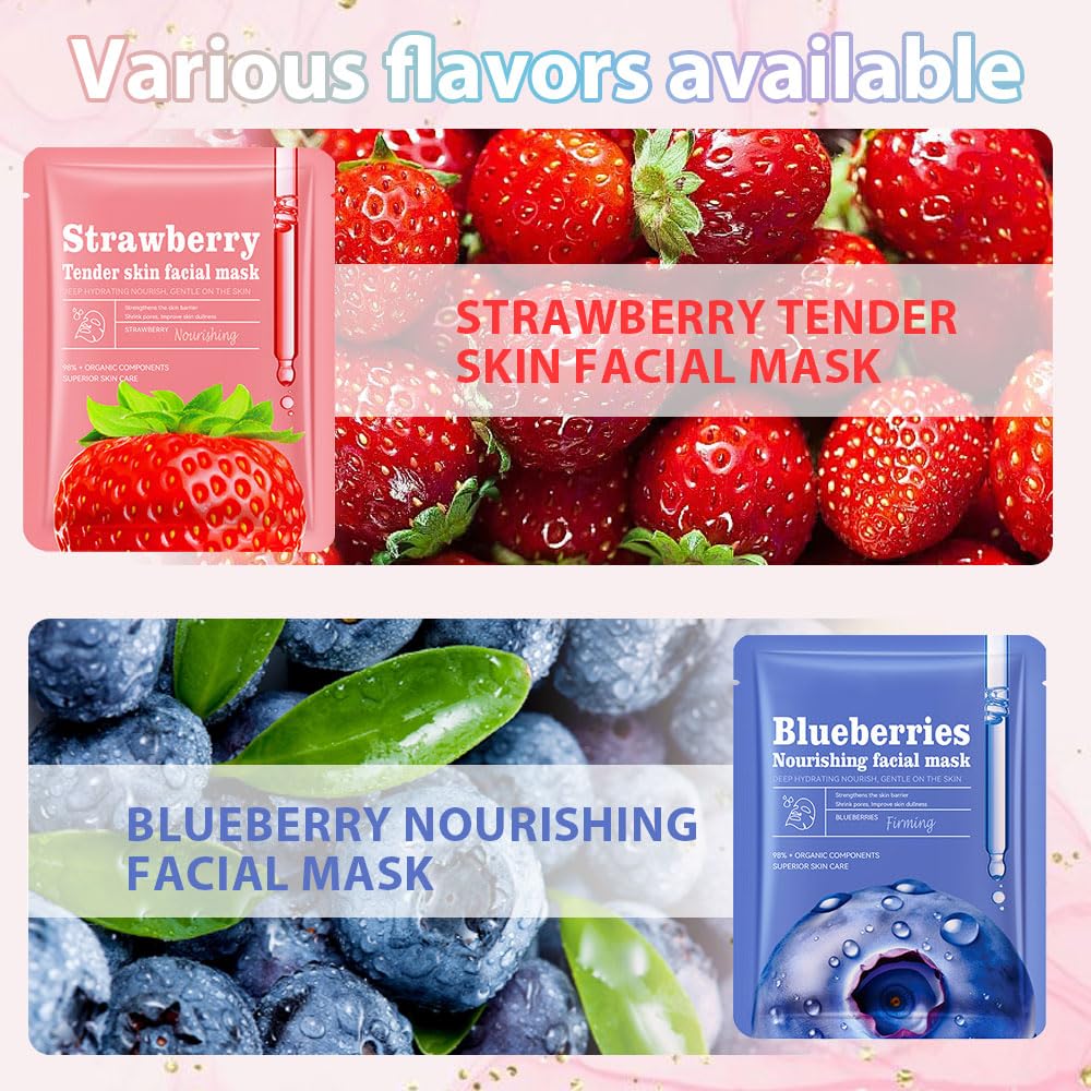 Hydrating Face Sheet Mask - Moisturizing Spa Treatment for Sensitive Skin | Pack of 12