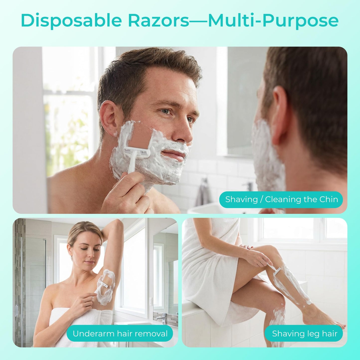 Disposable Razors, White Bulk Razors With Knife Caps, Individually Packaged, Razors In Bulk Suitable For Hotels, Shelters, Homeless People, Nursing Homes, Charities, Churches (100-PACK)