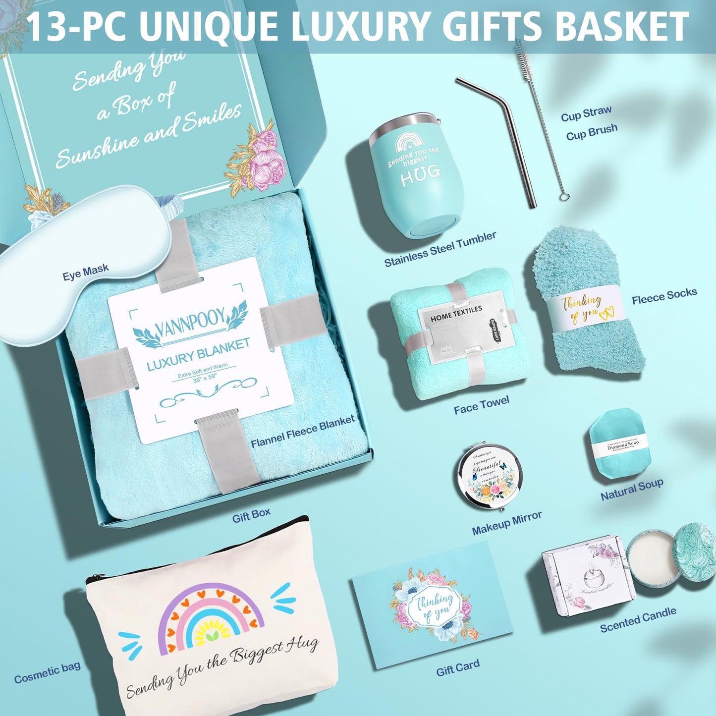 Self Care Gifts for Women, Get Well Soon Gifts Basket Care Package, Birthday Gifts Box for Women, Relaxing Bath Spa Gifts Set, Thinking of You Surgery Recovery Gift for Her Mom Girl Friend Sister Wife